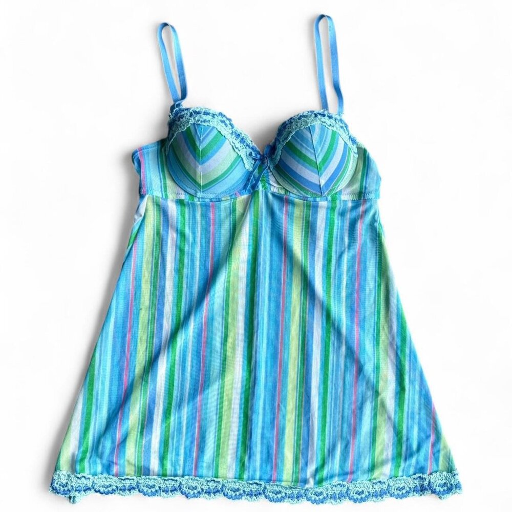 Vintage Rampage Colorful Striped Babydoll Mesh Top/Slip Dress